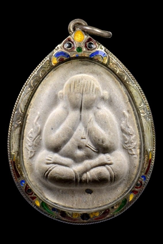 2700.-พระปิดตาจัมโบ้ หลวงปู่โต๊ะ ออกวัดถํ้ำสิงห์โตทองปี2535 เลี่ยมเงินลงยา