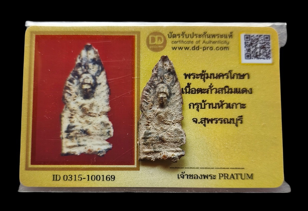 พระซุ้มนครโกษา กรุบ้านหัวเกาะ เนื้อตะกั่วสนิมแดง สวยเดิมๆไม่ผ่านการใช้+บัตร 2 ใบ หายาก