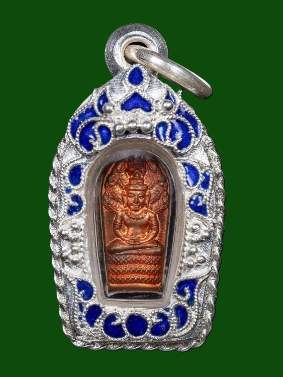 1500.- พระนาคปรกหลวงปู่มหาศิลา วัดโพธิ์ศรีสะอาด จ.กาฬสินธิ์ุ รุ่นฉลองพระประธาน ปี2564 เนื้อทองแดง เลี่ยมเงินลงยา