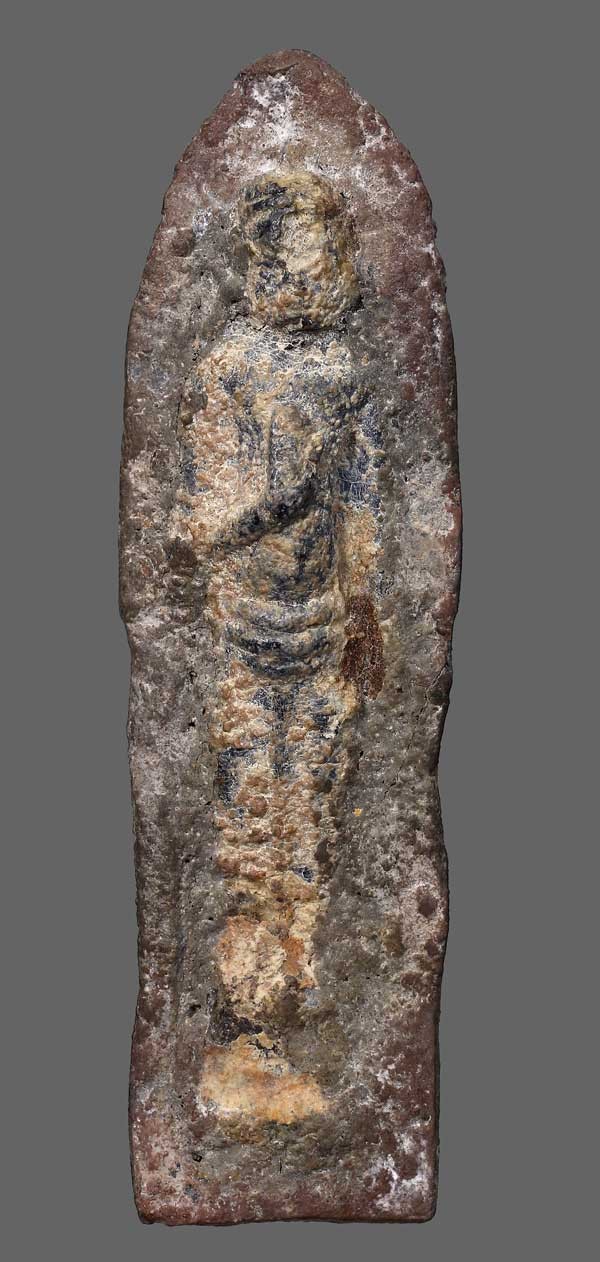 พระร่วงยืน เนื้อตะกั่วสนิมแดง กรุวัดไผ่แหลม จ.ลพบุรี (ซ่อม)