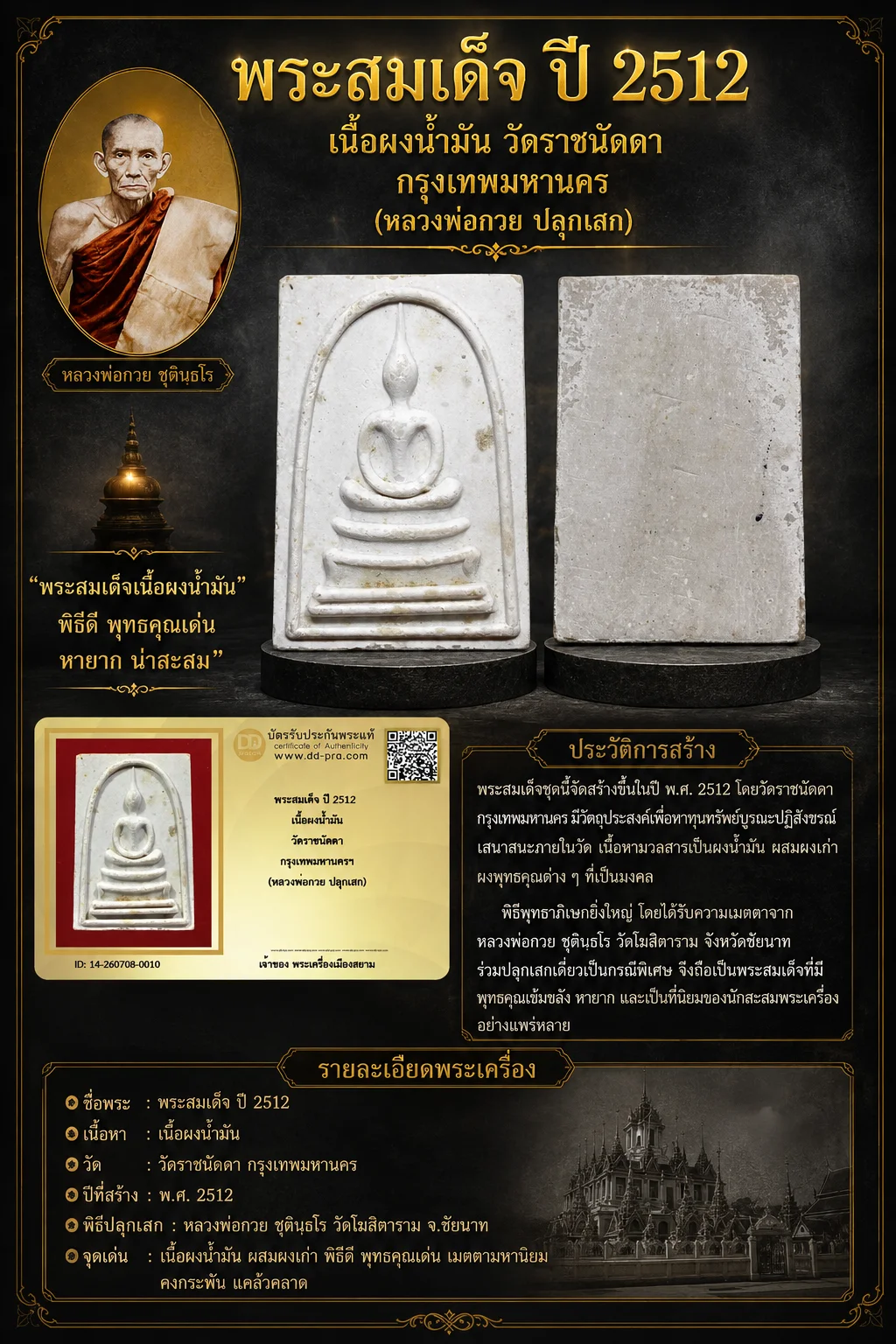 +++ เริ่มประมูล พระแท้ๆ 40 ครับ หายากมาก ครับ พระสมเด็จ ปี 2512 เนื้อผงน้ำมัน วัดราชนัดดา กรุงเทพมหานครฯ (หลวงพ่อกวย ปลุกเสก) วัดใจให้ครับ ทุนมาแพง *** ตัวจริงเสียงจริง *** แท้ดูง่ายครับ +++ ข้อมูลตามบัตรรับประกัน +++