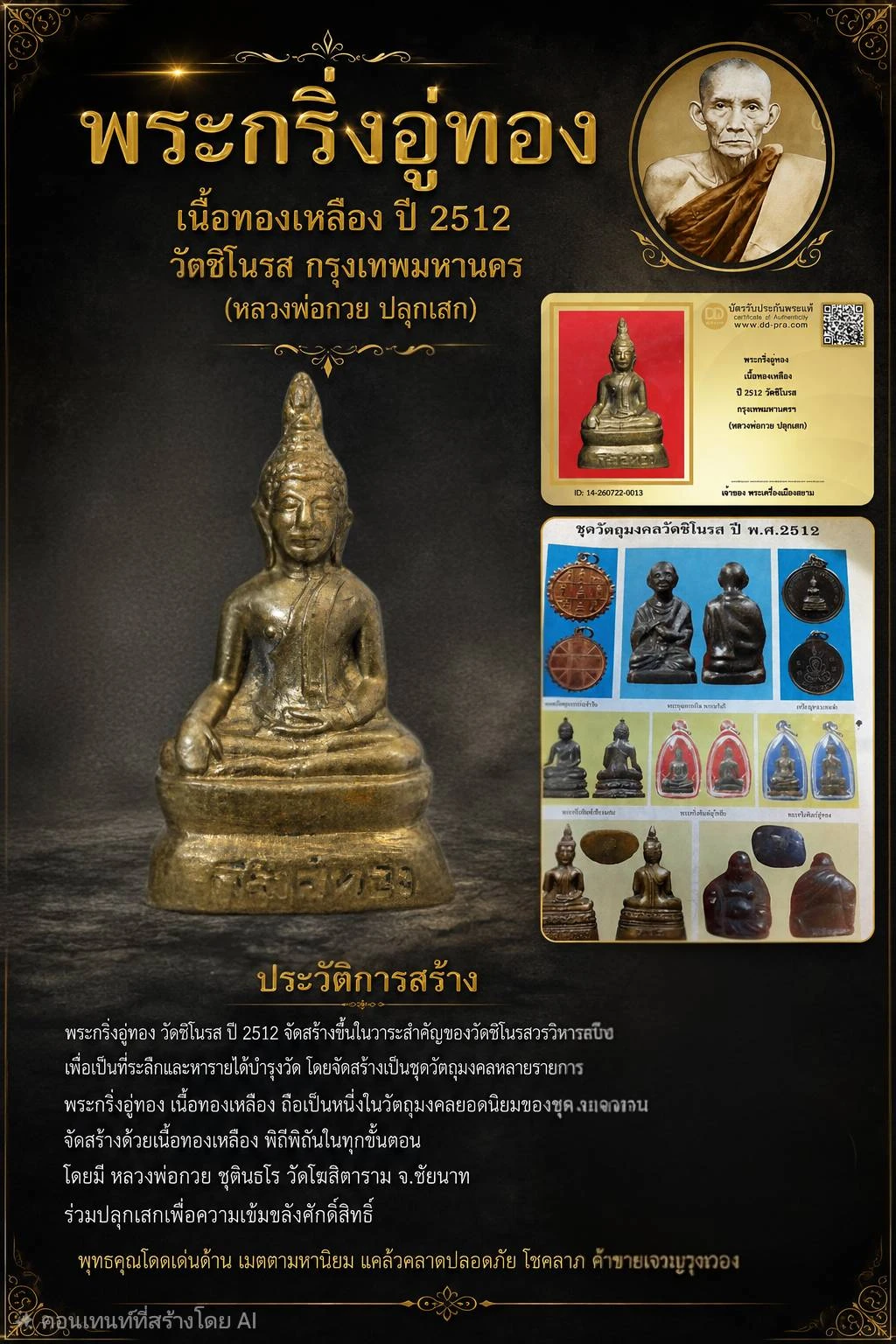 +++ เริ่มประมูล พระแท้ๆ 40 ครับ หายากมาก ครับ พระกริ่งอู่ทอง เนื้อทองเหลือง ปี 2512 วัดชิโนรส กรุงเทพมหานครฯ (หลวงพ่อกวย ปลุกเสก) วัดใจให้ครับ ทุนมาแพง *** ตัวจริงเสียงจริง *** แท้ดูง่ายครับ +++ ข้อมูลตามบัตรรับประกัน +++