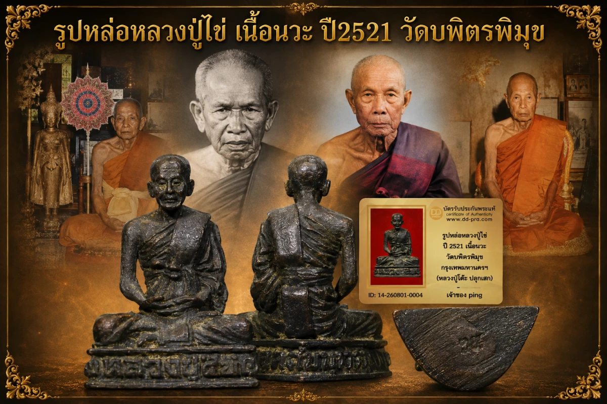 วัดใจ *-* รูปหล่อหลวงปู่ไข่ วัดบพิตรพิมุข ปี2521 เนื้อนวะ (หลวงปู่โต๊ะ,หลวงพ่อสุด,หลวงปู่หลิว ปลุกเสก) + บัตร