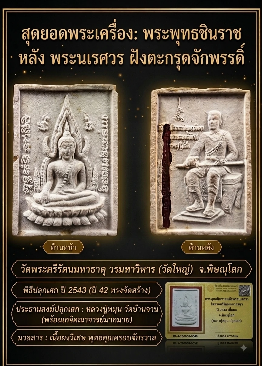 เคาะเดียว......พระพุทธชินราชหลังพระนเรศวร ฝังตะกรุดจักพรรดิ์ วัดใหญ่ พิษณุโลก ปี 42 สุดยอดพิธี  หลวงปู่หมุน วัดบ้านจาน พร้อมด้วยเกจิมากมายยุคนั้น