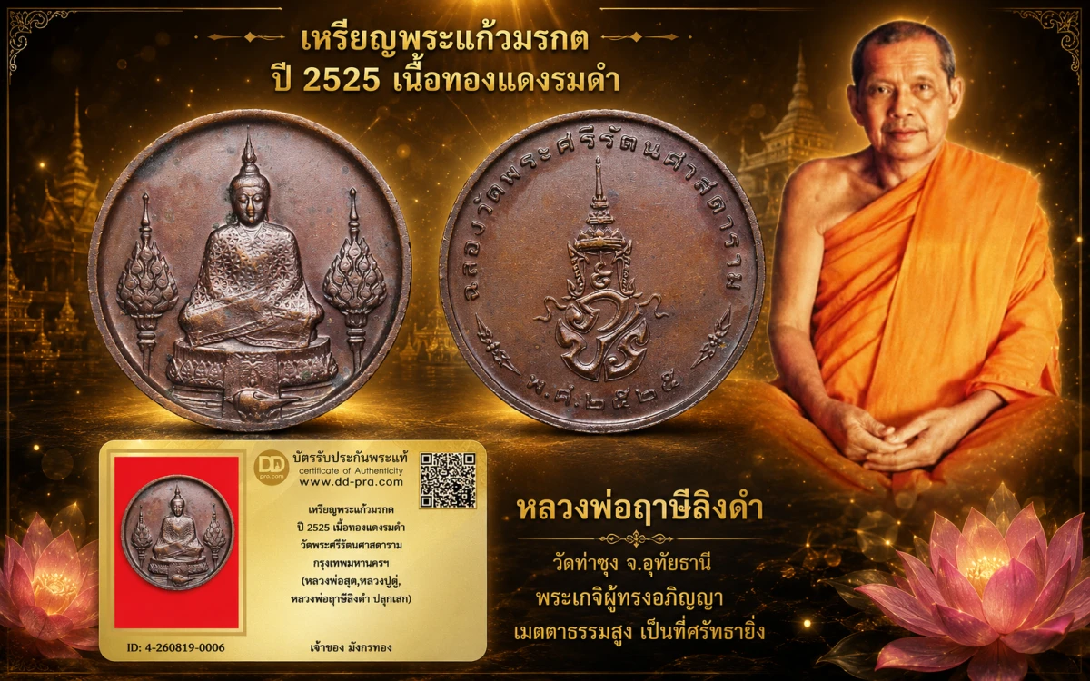 มังกรทองมาแว้วววว เหรียญพระแก้วมรกต ปี 2525 เนื้อทองเเดงรมดำ วัดพระศรีรัตนศาสดาราม กรุงเทพมหานครฯ (หลวงพ่อสุด,หลวงปู่ดู่, หลวงพ่อฤาษีลิงดำ ปลุกเสก)