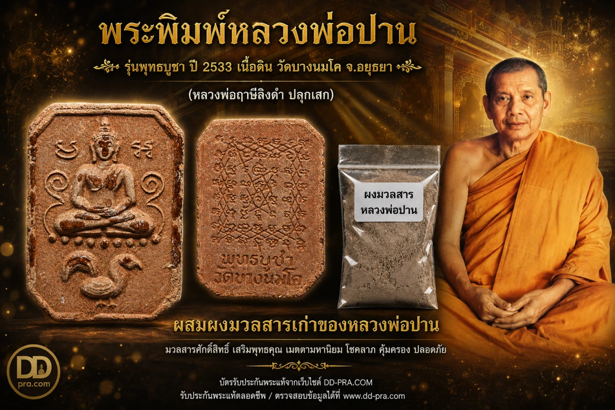 มังกรทองมาแว้วววว พระพิมพ์หลวงพ่อปาน หลวงพ่อฤาษีลิงดำ วัดท่าซุง รุ่นพุทธบูชา ปี 2533 เนื้อดิน ออกวัดบางนมโค จ.อยุธยา