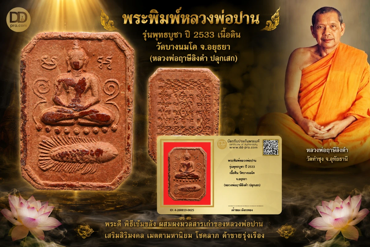 มังกรทองมาแว้วววว พระพิมพ์หลวงพ่อปาน หลวงพ่อฤาษีลิงดำ วัดท่าซุง รุ่นพุทธบูชา ปี 2533 เนื้อดิน ออกวัดบางนมโค จ.อยุธยา