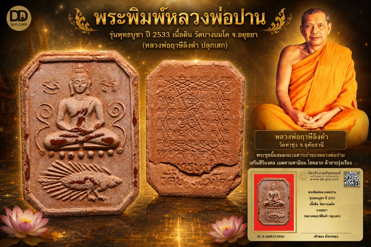 มังกรทองมาแว้วววว พระพิมพ์หลวงพ่อปาน หลวงพ่อฤาษีลิงดำ วัดท่าซุง รุ่นพุทธบูชา ปี 2533 เนื้อดิน ออกวัดบางนมโค จ.อยุธยา