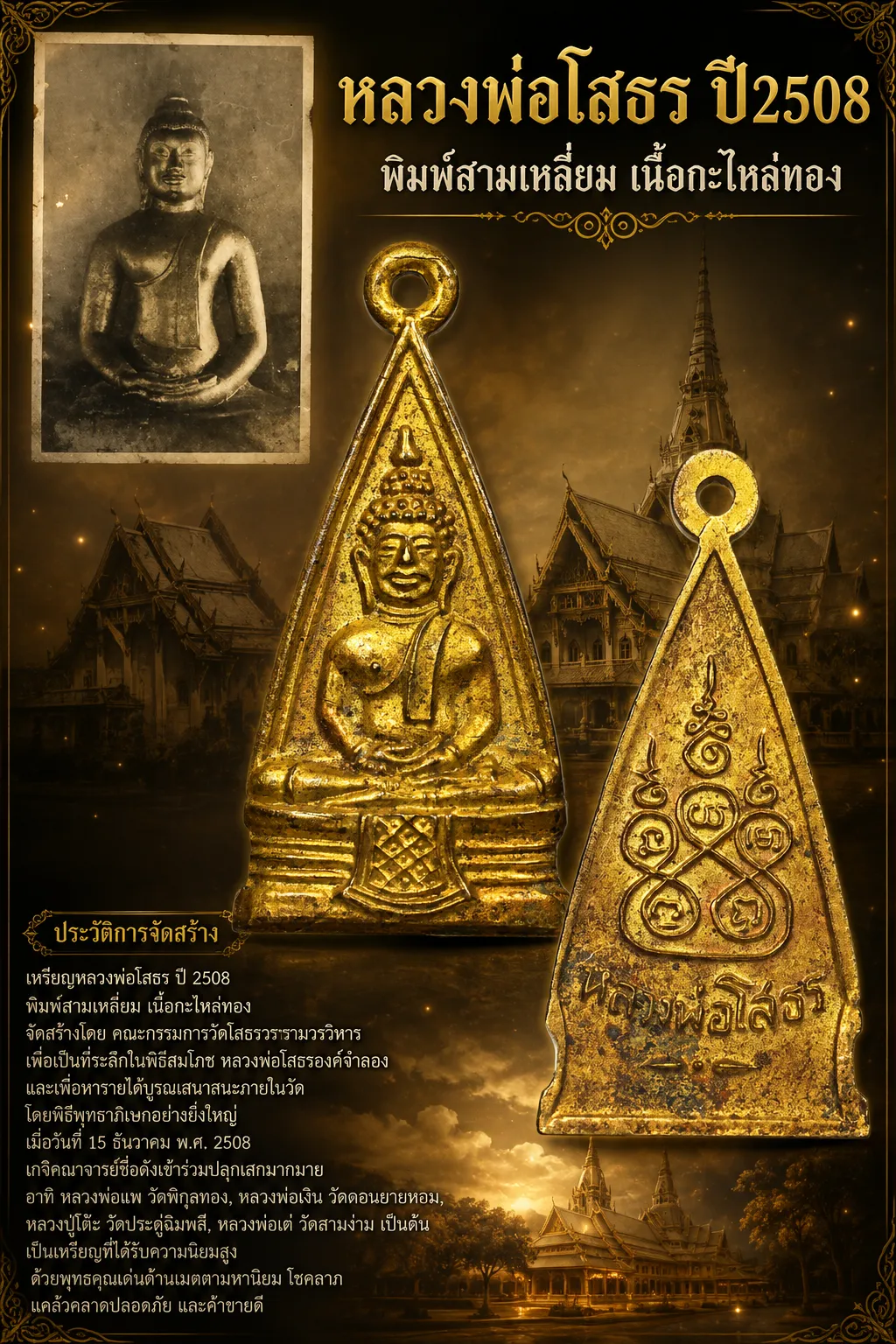 150.- เหรียญหลวงพ่อโสธร ปี2508 พิมพ์สามเหลี่ยม เนื้อทองเหลืองกะไหล่ทอง (สวย ผิวหิ้ง)