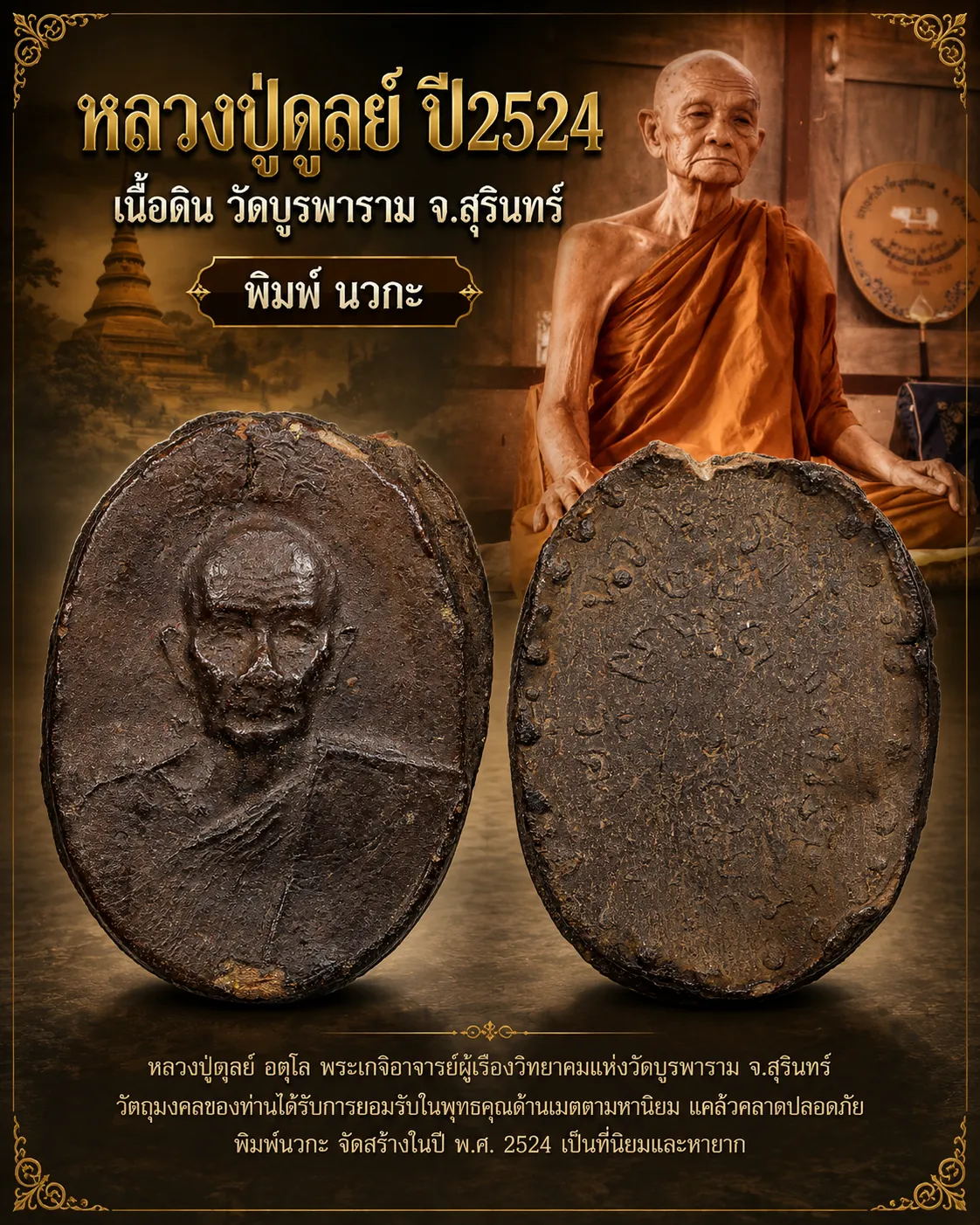 290.- พระเนื้อดินพิมพ์นวกะ หลวงปู่ดูลย์ วัดบูรพาราม จังหวัดสุรินทร์ ปี 2524