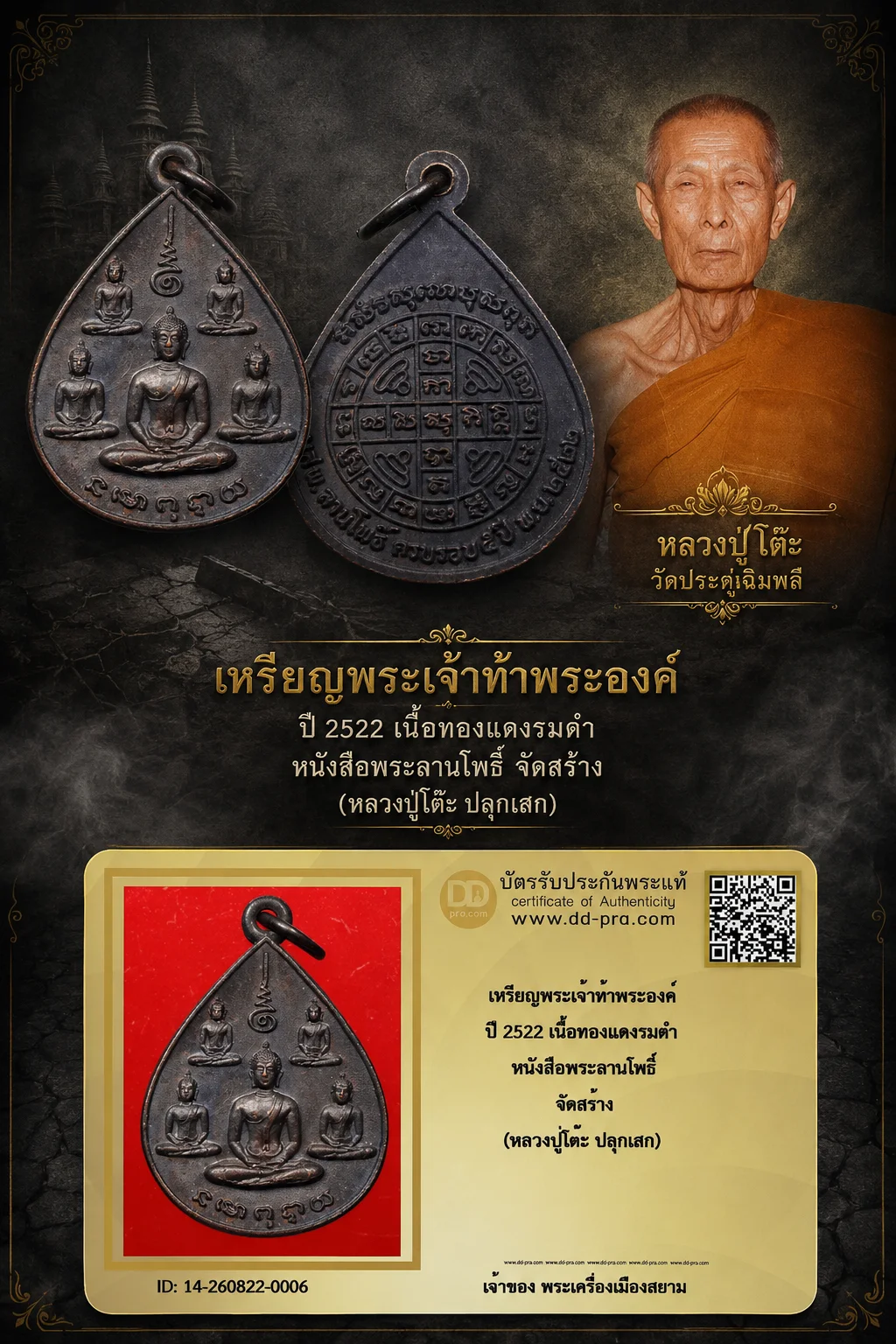 +++ เริ่มประมูล พระแท้ๆ 40 ครับ หายากมาก ครับ วัดใจให้ครับ เหรียญพระเจ้าห้าพระองค์ ปี 2522 เนื้อทองแดงรมดำ หนังสือพระลานโพธิ์ จัดสร้าง (หลวงปู่โต๊ะ ปลุกเสก) ทุนมาแพง *** ตัวจริงเสียงจริง *** แท้ดูง่ายครับ +++ ข้อมูลตามบัตรรับประกัน +++