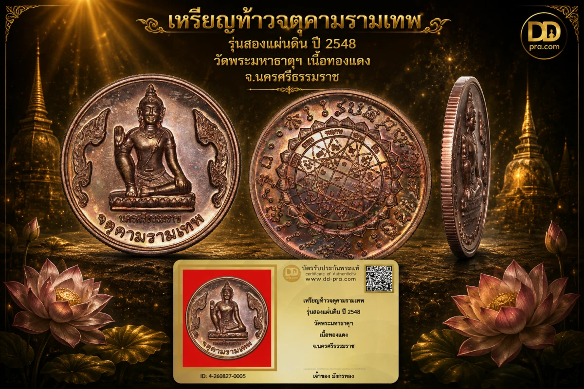 มังกรทองมาแว้ววววววว เหรียญท้าวจตุคามรามเทพ รุ่นสองแผ่นดิน ปี 2548 วัดพระมหาธาตุฯ เนื้อทองแดง จ.นครศรีธรรมราช