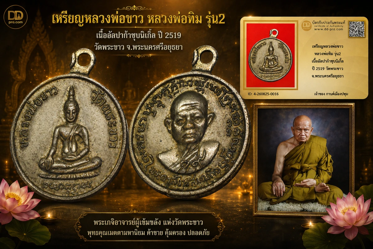 รับประกันพระแท้ เหรียญหลวงพ่อขาว หลวงพ่อทิม รุ่น2 เนื้ออัลปาก้าชุบนิเกิ้ล ปี 2519 วัดพระขาว จ.พระนครศรีอยุธยา