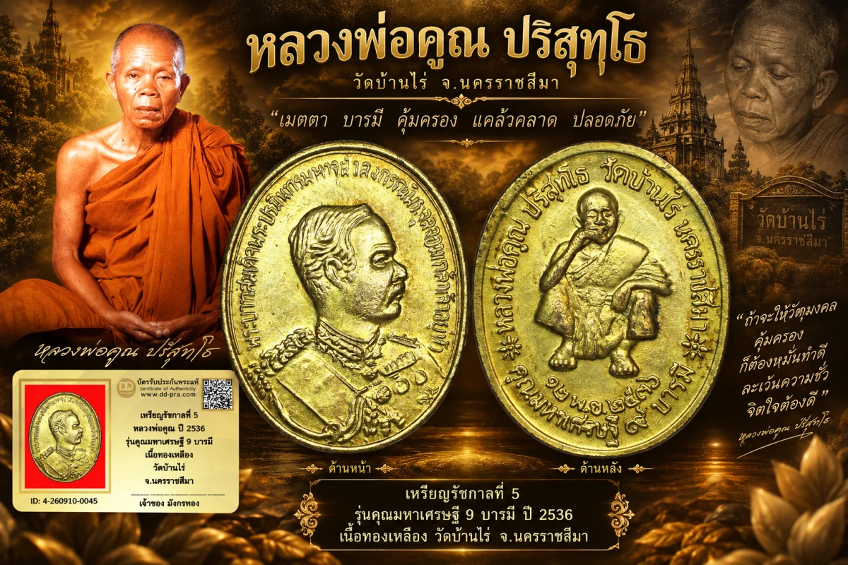 มังกรทองมาแว้ววววววว เหรียญรัชกาลที่ 5 หลวงพ่อคูณ ปี 2536 รุ่นคูณมหาเศรษฐี 9 บารมี เนื้อทองเหลือง วัดบ้านไร่ จ.นครราชสีมา