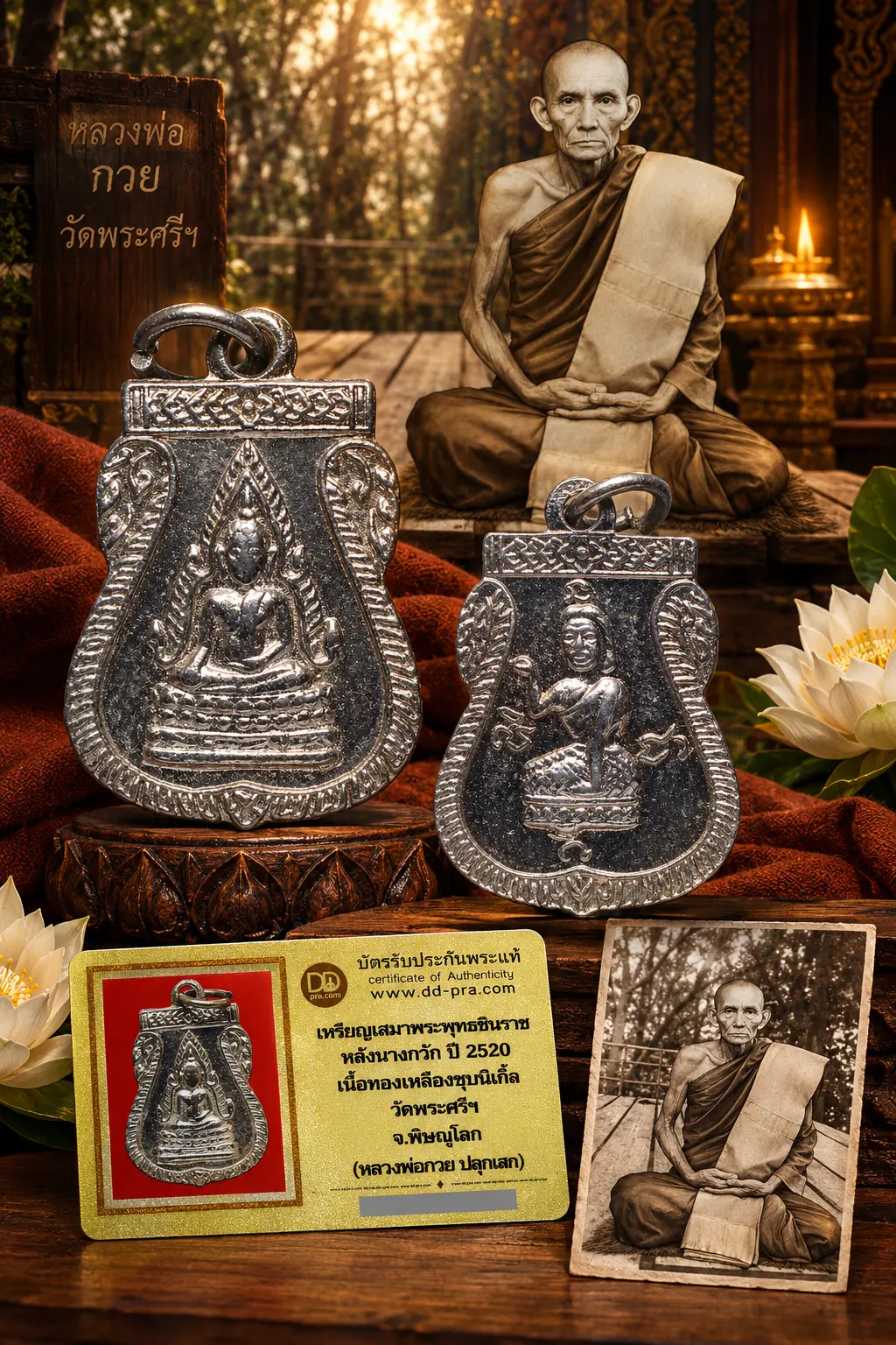 รับประกันพระแท้ !!!! เหรียญเสมาพระพุทธชินราช หลังนางกวัก ปี 2520 เนื้อทองเหลืองชุบนิเกิ้ล วัดพระศรีฯ จ.พิษณุโลก (หลวงพ่อกวย ปลุกเสก)