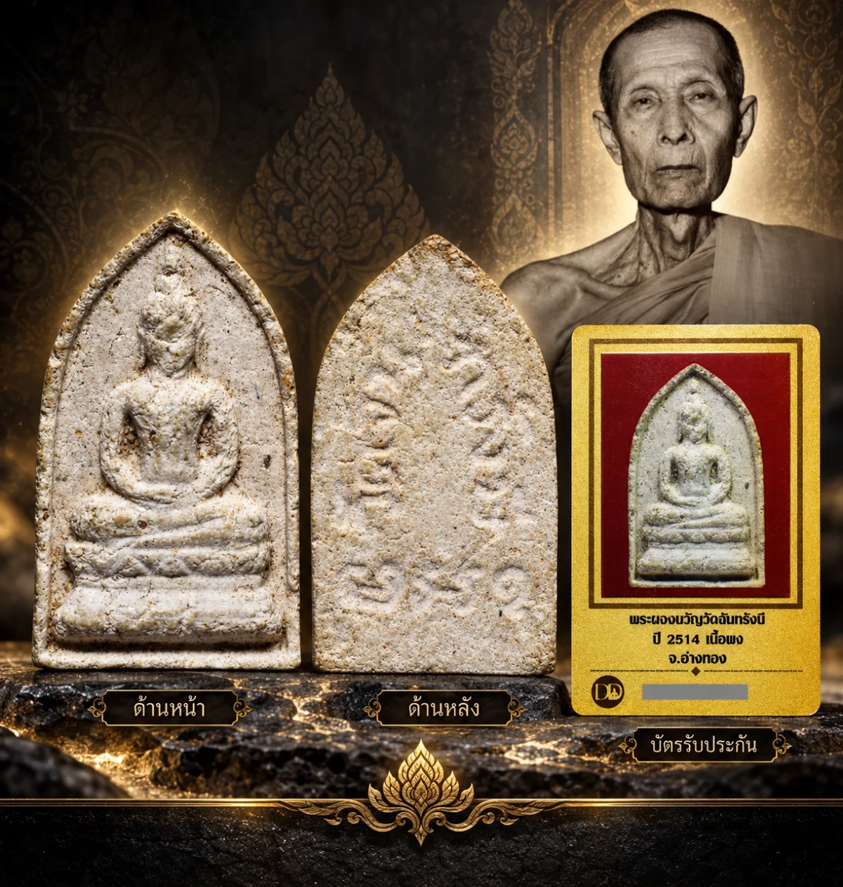 รับประกันพระแท้ !!!!  พระของขวัญ วัดจันทรังษี ปี 2514 เนื้อผง จ.อ่างทอง (หลวงปู่โต๊ะ  ปลุกเสก)