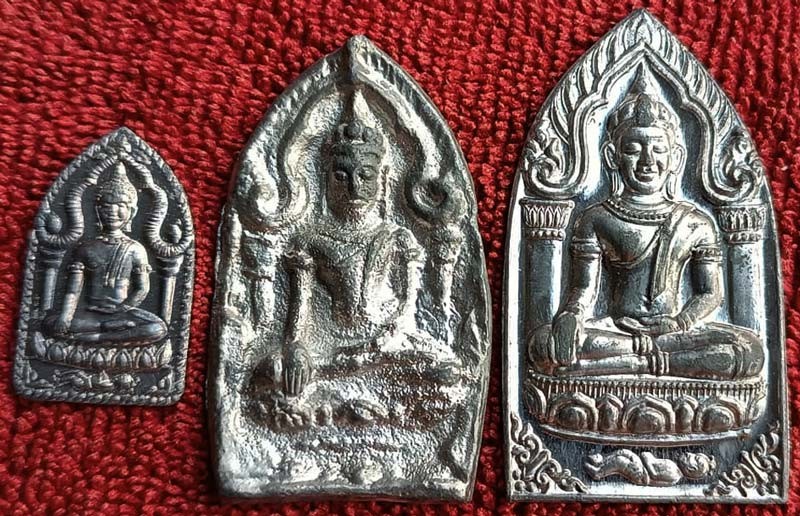 พระยอดขุนพล หลวงพ่อฑูรย์ วัดโพธินิมิตร เนื้อชิน พ.ศ. 2527 ครบชุด 3 องค์ 3 พิมพ์ สร้างจากเนื้อชินกรุเก่าที่ชำรุดแตกหัก