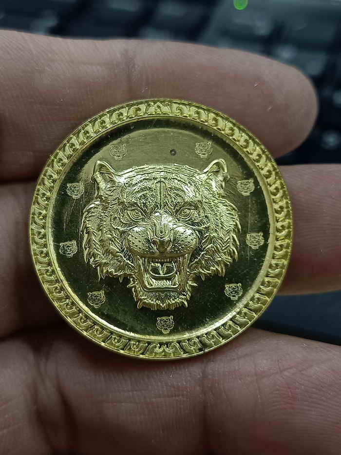 2-1312 วัดใจ 100 เหรียญหัวเสือ ปาฏิหาริย์เหนือดวง หลวงปู่เฮง ปภาโส วัดบ้านด่านช่องจอม จ.สุรินทร์ 2567 ทองทิพย์ ตอกโค้ดหัวเสือรอบ ลงยาจีวร หมายเลข 43 สร้าง 200 เหรียญ กล่องเดิม