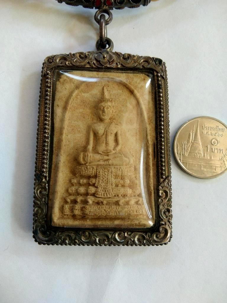 6500.-พระสมเด็จเลี่ยมเงิน+สร้อยกระดูกงาช้างข้อกลางเงินลงยา