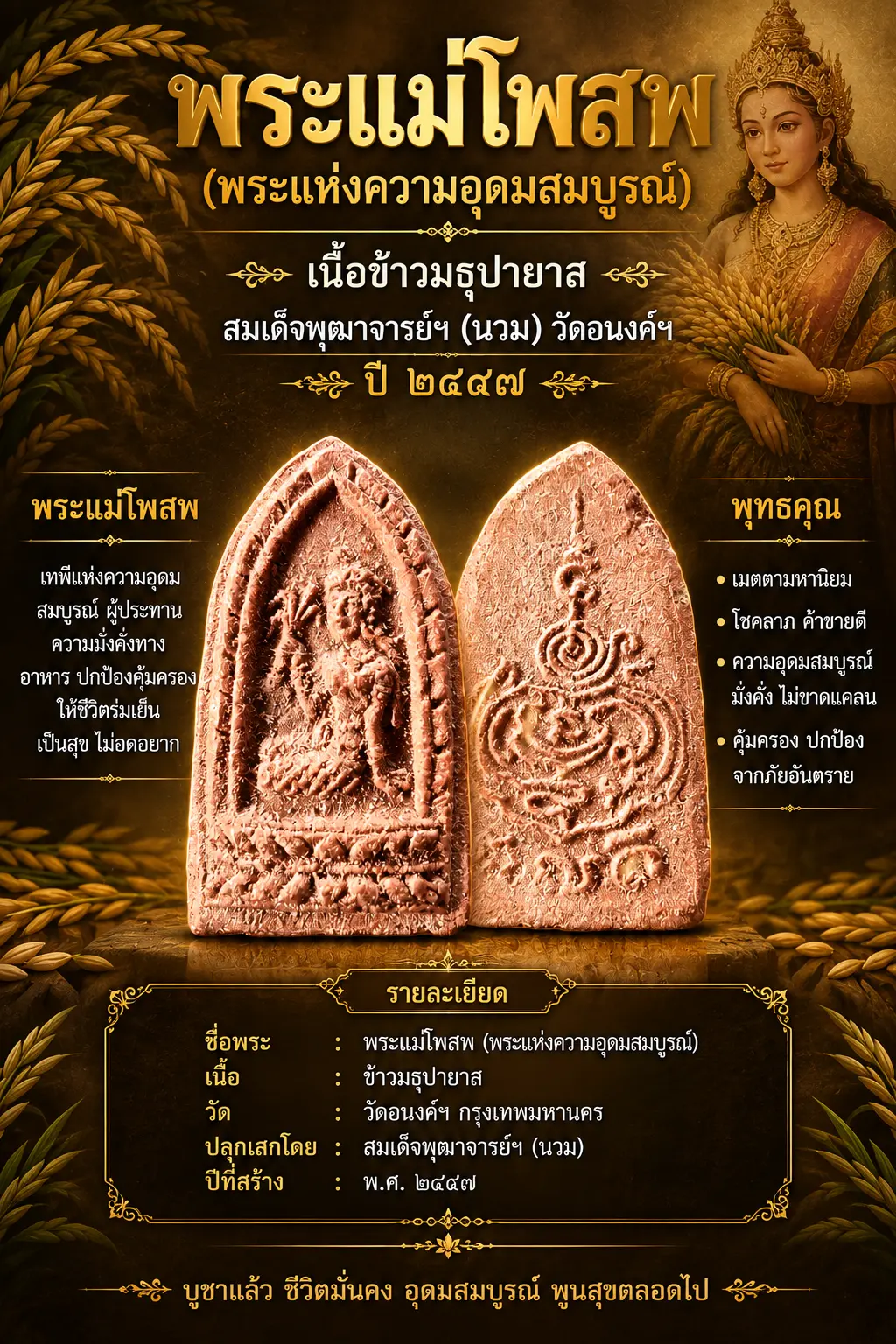เคาะเดียว....พระแม่โพสพสมเด็จพุฒาจารย์(นวม) วัดอนงค์ ปี 2497 เนื้อผง กรุงเทพฯ