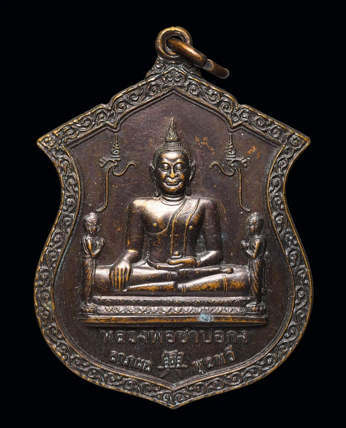 เหรียญหลวงพ่อซำปอกง (หลวงพ่อโต) วัดอุภัยภาติการาม (วัดซำปอกง) จังหวัดฉะเชิงเทรา รุ่นลาภผลพูลทวี ปี 2548 เนื้อทองแดงรมดำ