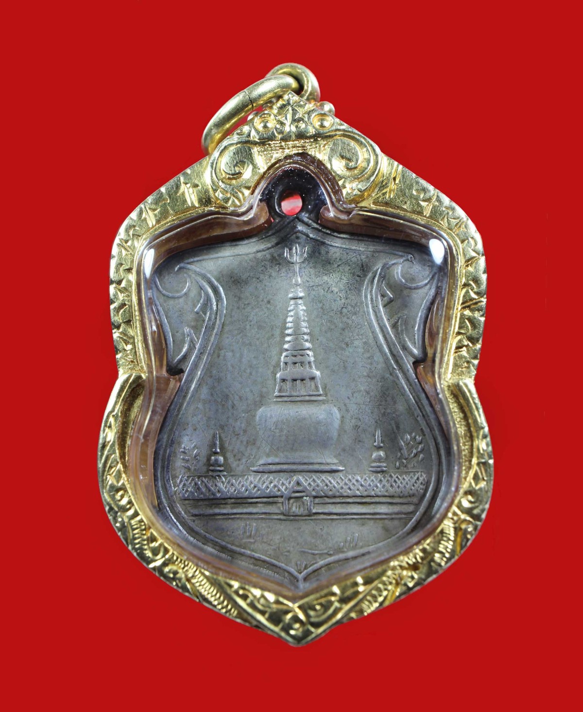 ʕ•́ᴥ•̀ʔっ..เหรียญพระบรมธาตุ รุ่นเเรก ปี 2460 เนื้อเงิน วัดพระบรมธาตุ จ.นครศรีธรรมราช + บัตรตรวจสอบ dd-pra