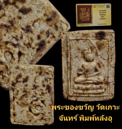 พระของขวัญ วัดเกาะจันทร์ พิมพ์หลังอุ เนื้อผง จังหวัดฉะเชิงเทรา พร้อมบัตรรับรองเว็บ