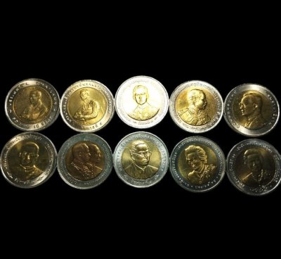500.-เหรียญ10บาท รัชกาลที่9 จำนวน10เหรียญ สองสี 10วาระ