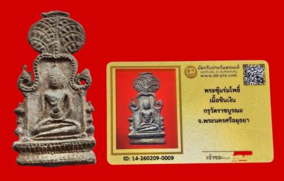 พระซุ้มร่มโพธิ์ เนื้อชินเงิน กรุวัดราชบูรณะ จ.อยุธยา สวยแชมป์+บัตร