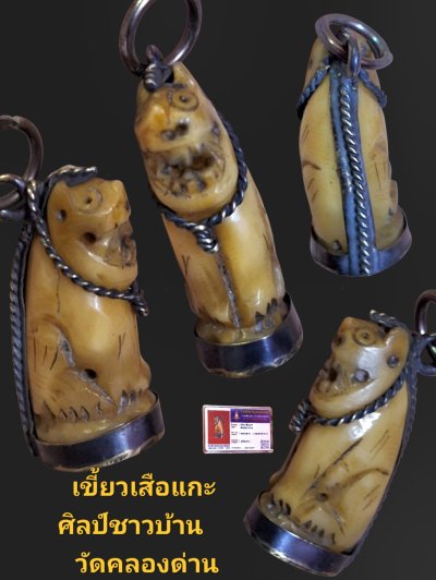 เขี้ยวเสือแกะ ศิลป์ชาวบ้าน วัดคลองด่าน( วัดบางเหี้ย) สมุทรปราการ พร้อมบัตรรับรอง