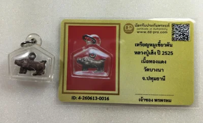 เคาะเดียว...เหรียญหมูเขี้ยวตันหลวงพ่อเส็ง ปี 2525 เนื้อทองแดงรมดำ วัดบางนา จ.ปทุมธานีพร้อมบัตรรับรอง DD pra