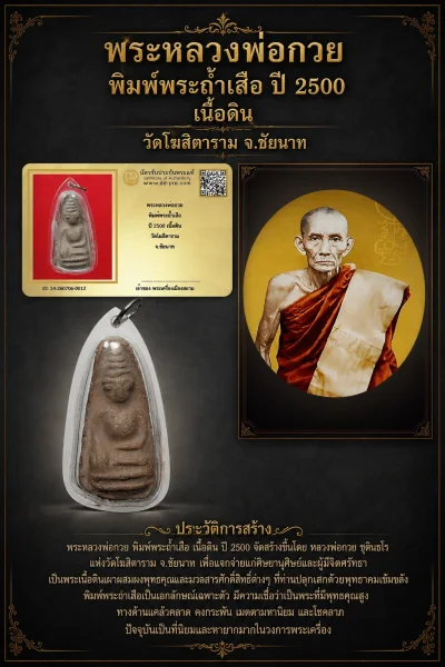 +++ เริ่มประมูล พระแท้ๆ 40 ครับ หายากมาก ครับ วัดใจให้ครับ พระหลวงพ่อกวย พิมพ์พระถ้ำเสือ ปี 2500 เนื้อดิน วัดโฆสิตาราม จ.ชัยนาท ทุนมาแพง *** ตัวจริงเสียงจริง *** แท้ดูง่ายครับ +++ ข้อมูลตามบัตรรับประกัน +++