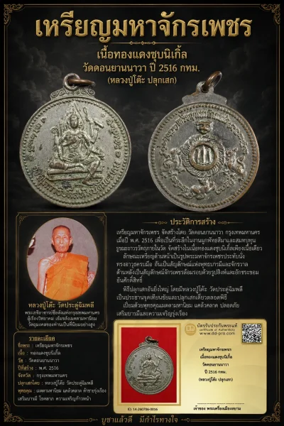 +++ เริ่มประมูล พระแท้ๆ 40 ครับ หายากมาก ครับ วัดใจให้ครับ เหรียญมหาจักรเพชร เนื้อทองเเดงชุบนิเกิ้ล วัดดอนยานนาวา ปี 2516 กทม. (หลวงปู่โต๊ะ ปลุกเสก) ทุนมาแพง *** ตัวจริงเสียงจริง *** แท้ดูง่ายครับ +++ ข้อมูลตามบัตรรับประกัน +++
