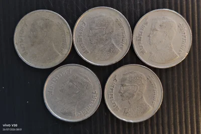 **เคาะเดียว**เหรียญ 5 บาท ร.9 ครุฑเฉียง ปี20และ22 จำนวน 5 เหรียญ