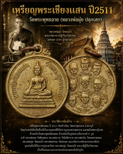 95.- เหรียญหลวงพ่อเชียงแสน วัดพระพุทธฉาย ปี2511 เนื้ออัลปาก้า จ.สระบุรี (หลวงพ่อมุ่ย ปลุกเสก)