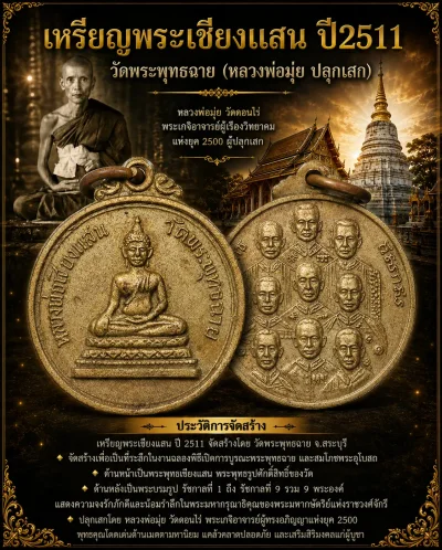 95.- เหรียญหลวงพ่อเชียงแสน วัดพระพุทธฉาย ปี2511 เนื้ออัลปาก้า จ.สระบุรี (หลวงพ่อมุ่ย ปลุกเสก)