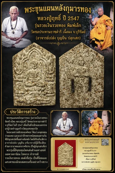 +++ เริ่มประมูล พระแท้ๆ 40 ครับ หายากมาก ครับ พระขุนแผนหลังกุมารทอง หลวงปู่ฤทธิ์ ปี 2547 รุ่นรวยเงินรวยทอง พิมพ์เล็ก วัดชลประทานราชดำริ เนื้อผง จ.บุรีรัมย์ (อาจารย์ เปล่ง บุญยืน ทุนมาแพง ** ตัวจริงเสียงจริง *** แท้ดูง่ายครับ +++ ข้อมูลตามบัตรรับประกัน +++