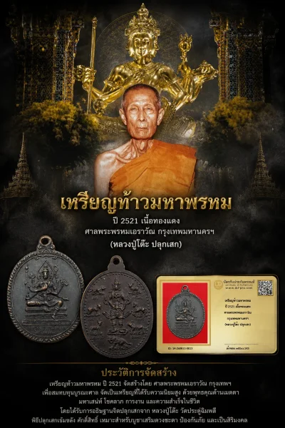+++ เริ่มประมูล พระแท้ๆ  ครับ หายากมาก ครับ เหรียญท้าวมหาพรหม ปี 2521 เนื้อทองเเดง ศาลพระพรหมเอราวัณ กรุงเทพมหานครฯ (หลวงปู่โต๊ะ ปลุกเสก) วัดใจให้ครับ ทุนมาแพง *** ตัวจริงเสียงจริง *** แท้ดูง่ายครับ +++ ข้อมูลตามบัตรรับประกัน +++