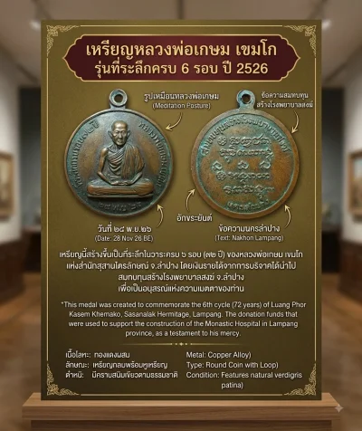เคาะเดียว....เหรียญหลวงพ่อเกษม เขมโก ลำปาง  รุ่น6รอบ ปี2526  สมทบทุนสร้างโรงพยาบาลสงฆ์ จ.ลำปาง