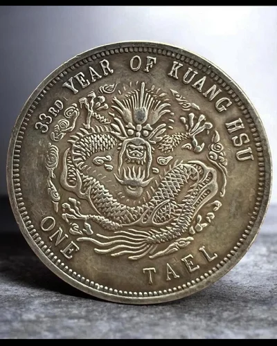 2.เหรียญมังกร เงินจีน China, Chili. Peiyang tael Kuang Hsu year 33 (1907) ขนาด 4.3 ซ.ม.