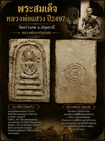 290.- พระสมเด็จ หลวงพ่อแสวง ปี2497 วัดสว่างภพ จ.ปทุมธานี (พิมพ์ใหญ่หลังยันต์เล็ก) หลวงพ่อจง ปลุกเสก