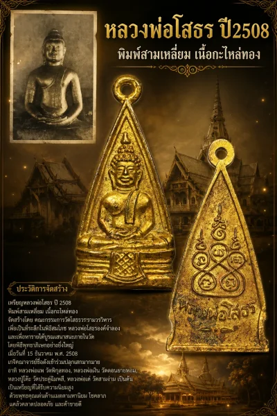 150.- เหรียญหลวงพ่อโสธร ปี2508 พิมพ์สามเหลี่ยม เนื้อทองเหลืองกะไหล่ทอง (สวย ผิวหิ้ง)