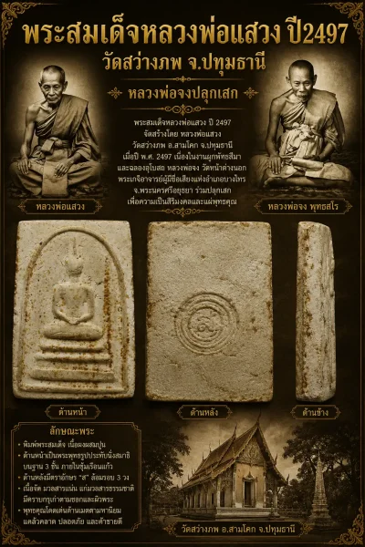 290.- พระสมเด็จ หลวงพ่อแสวง ปี2497 วัดสว่างภพ จ.ปทุมธานี (พิมพ์หลังยันต์ใหญ่) หลวงพ่อจง ปลุกเสก