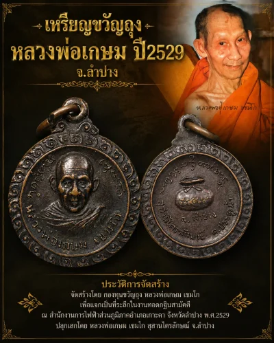 150.- เหรียญขวัญถุงหลวงพ่อเกษม ปี2529 สุสานไตรลักษณ์ จ.ลำปาง