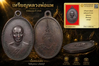 รับประกันพระแท้ เหรียญหลวงพ่อแพ รุ่นชัยมงคล ปี 2524 วัดพิกุลทอง เนื้อทองแดง จ.สิงห์บุรี