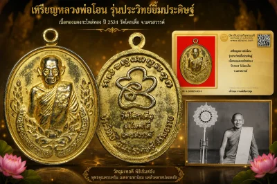 รับประกันพระแท้ เหรียญหลวงพ่อโอน รุ่นประวิทย์ยิ้มประดิษฐ์ เนื้อทองแดงกะไหล่ทอง ปี 2524 วัดโคกเดื่อ จ.นครสวรรค์