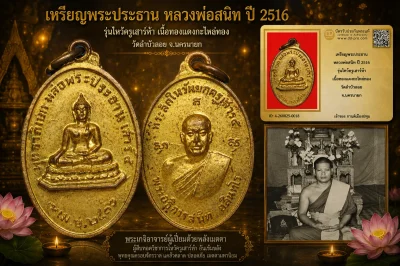 รับประกันพระแท้ เหรียญพระประธาน หลวงพ่อสนิท ปี 2516 รุ่นไหว้ครูเสาร์ห้า เนื้อทองแดงกะไหล่ทอง วัดลำบัวลอย จ.นครนายก