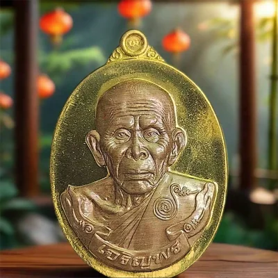 ## 80 ## เหรียญเจริญพร พ่อท่านบุญให้ อธิฐานจิตปลุกเสกเดี่ยว วัดท่าม่วง จ.นครศรีธรรมราช ปี2556 เนื้อทองทิพย์หน้ากากนวะ