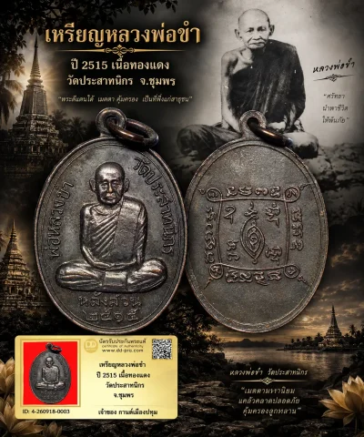 รับประกันพระแท้ เหรียญหลวงพ่อขำ ปี 2515 เนื้อทองแดง วัดประสาทนิกร จ.ชุมพร