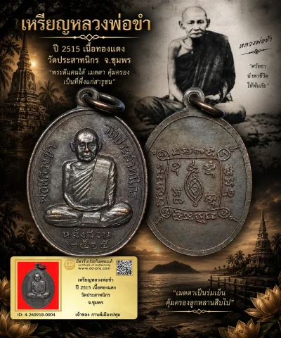 รับประกันพระแท้ เหรียญหลวงพ่อขำ ปี 2515 เนื้อทองแดง วัดประสาทนิกร จ.ชุมพร